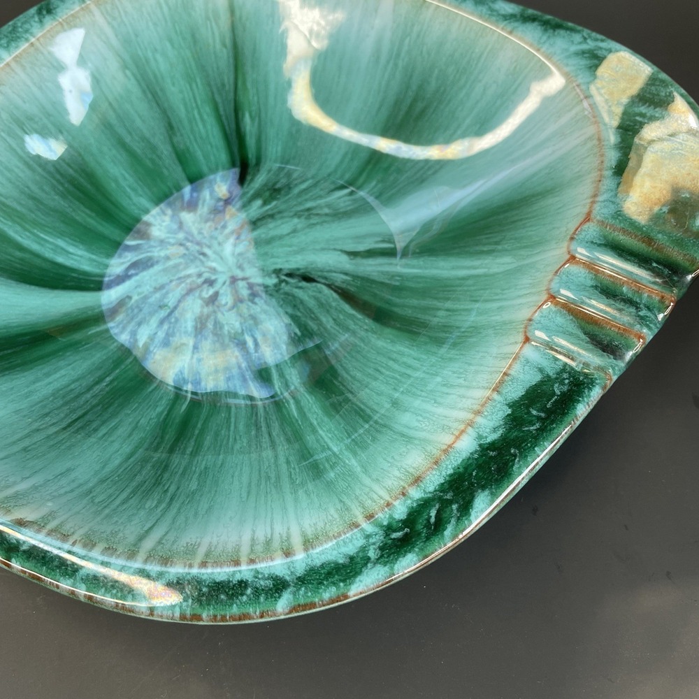 Vintage Blue Mountain Pottery Ashtray Drip Glaze Ornament BMP Canada Green Large - Picture 5 of 8